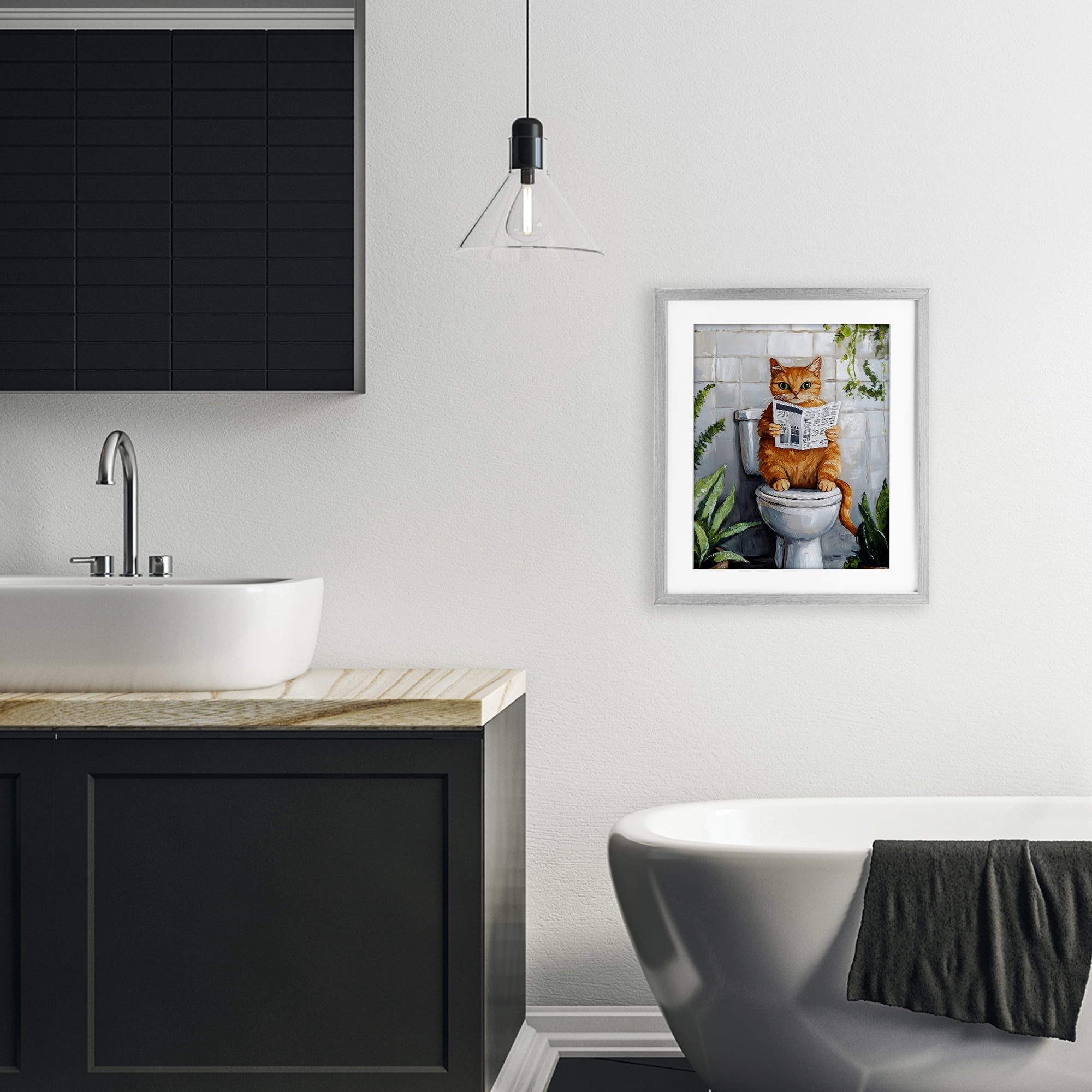 Stupell Industries Orange Cat Reading Paper Gray Framed Print Under Glass, design by The Prints Vibe