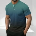 thumbnail image 2 of Wyobmus Men's Casual Shirt Gradient Color Short Sleeve Henley Shirt Casual Contton Button Up Round Neck Muscle Blouse Navy, 2 of 6