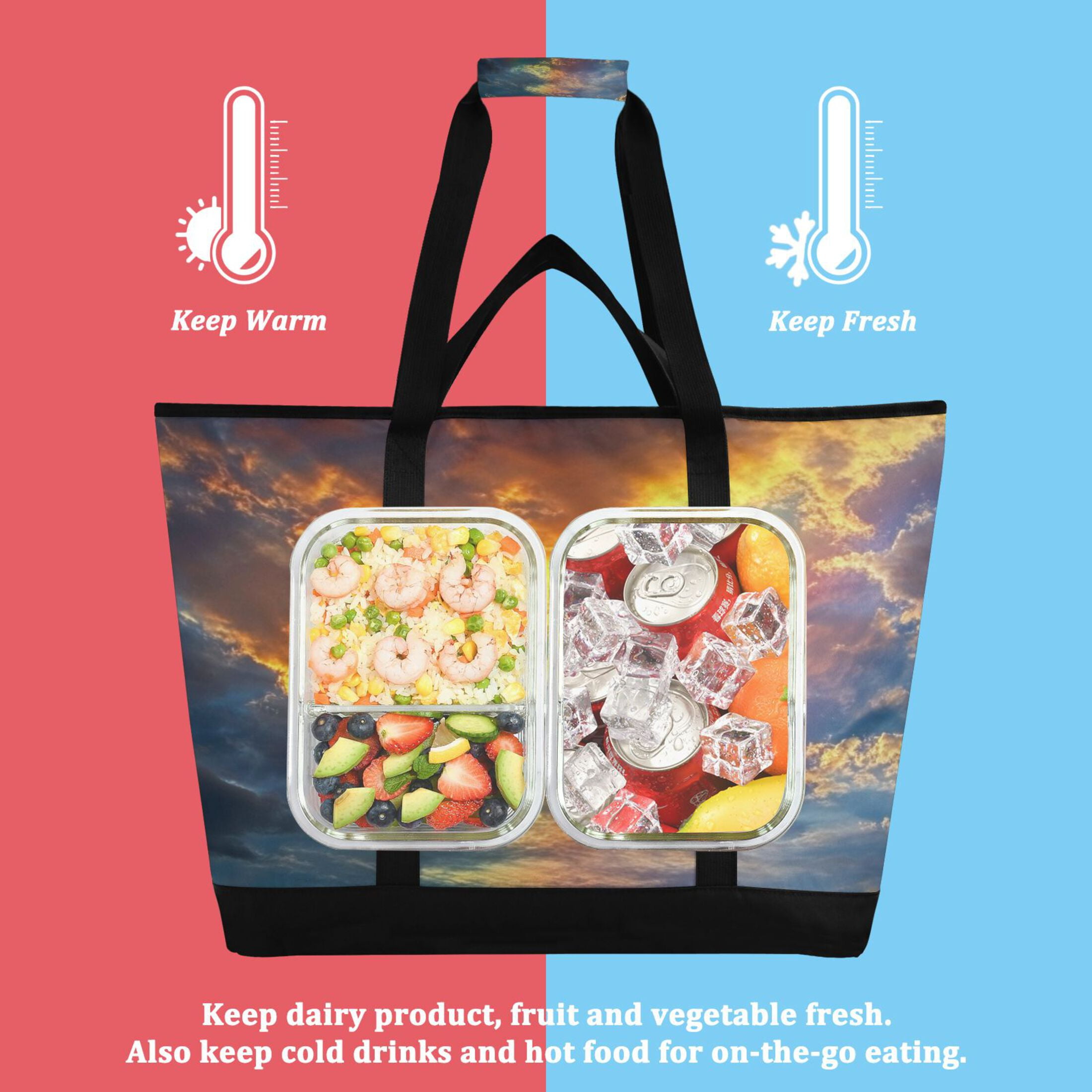 Large Hand-held Ice Pack Picnic Bag Insulation and Refrigeration Suitable for Shopping Picnics and Camping Super Cool Sky