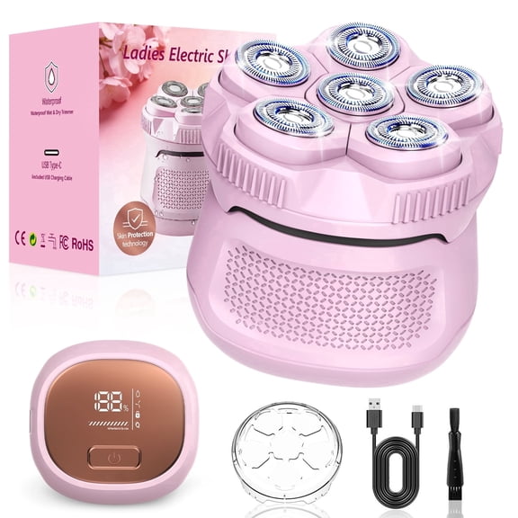 Nogroa Electric Razor for Women, 6D Rechargeable Cordless Body Head Shaver, Waterproof Wet Dry Bikini Trimmer for Lady Face, Leg, Arm, Bikini Area