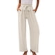 thumbnail image 1 of Gibobby Pantalones de pierna ancha para mujer Lightweiht cintura ajustable pajarita sueltos cómodos pantalones casuales con bolsillo (Beige, L), 1 of 5