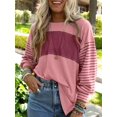 thumbnail image 4 of Women Long Sleeve Tops Oversized Trendy Round Crew Neck Casual Color Block Womens Shirts Blouses Pink XXL, 4 of 7