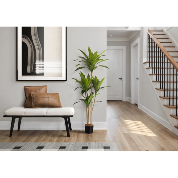 LiviNest Real Touch Dracaena Tree: 51" Tall Artificial Indoor Plant for Home & Office - Zero Care Lifelike Greenery with 54 Adjustable Leaves in Black Pot