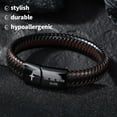 thumbnail image 3 of Leather Bracelet for Men Dad Husband Boyfriend Son Grandson Gift, Braided Black Leather Bracelet with Stainless Steel Engraved Joshua Scripture You are Never Alone Jewelry, 3 of 6