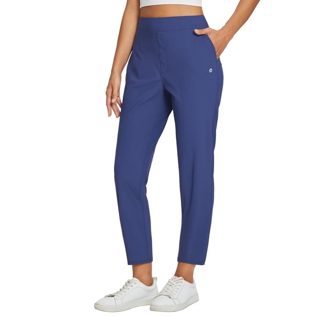 Pantalones BALEAF para mujer, de viaje, ligeros y elásticos, color azul marino, talla L