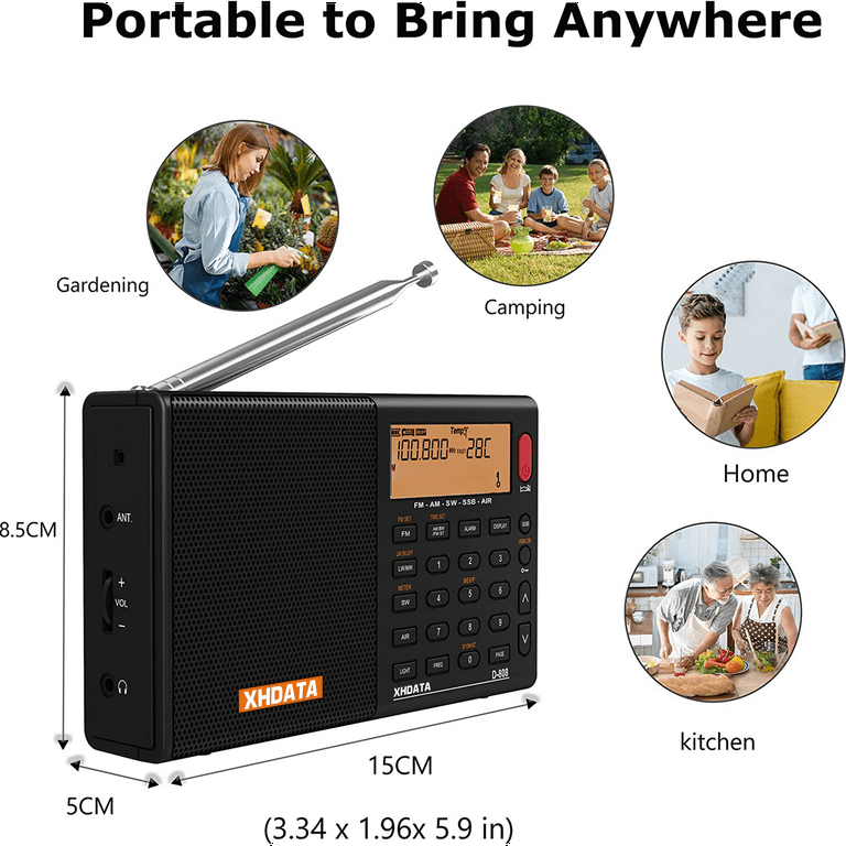 XHDATA D-808 ポータブルラジオ FM AM SW LW ワイドFM XHDATA D808 Portable Shortwave Radio, AM FM SW LW Air Band, SSB