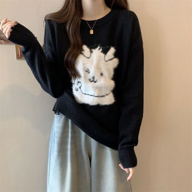 Suéter de Navidad suelto Vintage para mujer, moda de otoño e invierno, jerséis de punto con cuello redondo, Top de punto de Jacquard elegante