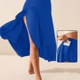 thumbnail image 2 of LWavelet High-Waisted Asymmetrical Slit Midi Skirt Women Flowy Fall Casual Versatile Stylish Bottoms Blue 2XL, 2 of 4
