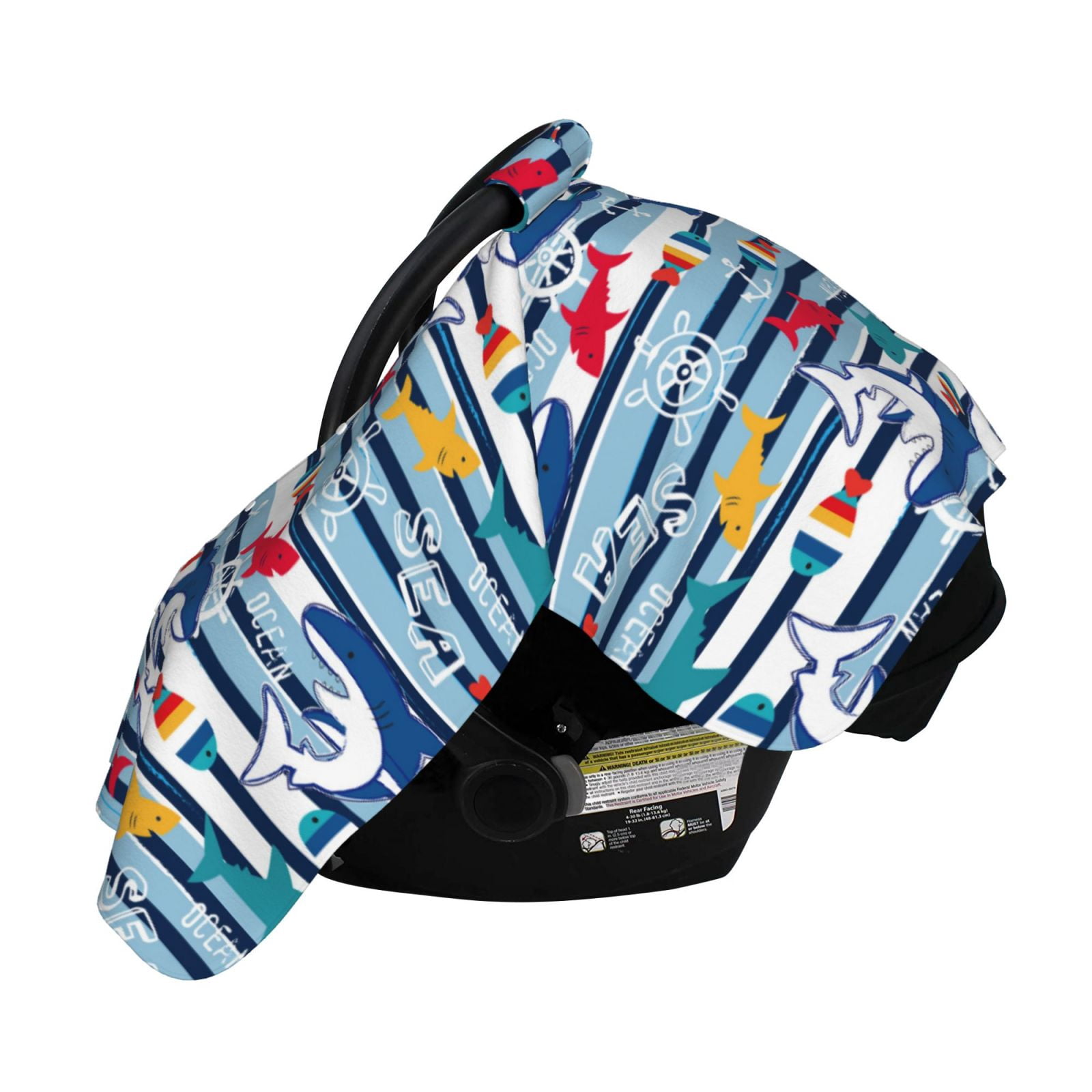 Naloa Fish And Shark Baby Car Seat Cover, Breathable Baby Carrier Cover, Multiuse Baby Carrier Cover & Nursing Breastfeeding Cover