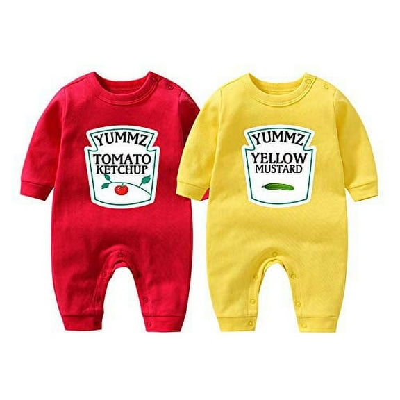 YSCULBUTOL Baby Bodysuit Yummz Tomato Ketchup Mustard Red Yellow Twins Set Boys Girls Clothes Twins Baby Outfits (KM-S6M Twins)