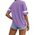 thumbnail image 4 of MIXUE Womens Summer Tops Letter Print V Neck Short Sleeve Loose Fit Casual Fashion Shirts For Women T-shirts Streetwear,Purple,S, 4 of 4