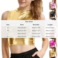thumbnail image 3 of Pantalones de Cuero de Cintura Alta para las Mujeres con Textura Patente Brillante, Top de Club Nocturno de las Mujeres, Tops sin Mangas de Cuello Alto para las Mujeres en Estilo Metálico, 3 of 9