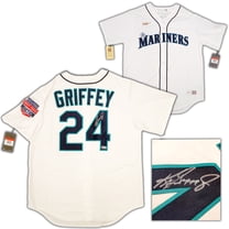 Seattle Mariners Ken Griffey Jr. Autographed White Nike Cooperstown Edition Jersey HOF Patch Size L Beckett BAS QR 206023