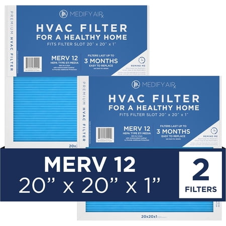 medify air 20x20x1 air filter  merv 12 pleated with hepa  hvac furnace filter  2-pack