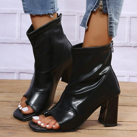 

Womens Essentials Juebong High Heel Fish Mouth Sandals Women s Square Toe Chunky Heel Back Zipper Ladies Sandals