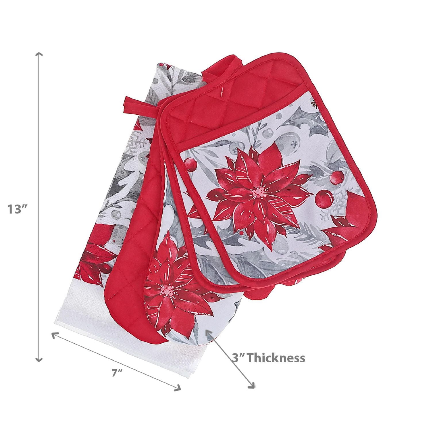 Ensemble de Cuisine de Noël 5 Pièces Poinsettia Rouge