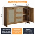 thumbnail image 2 of Modern Rattan Buffet Cabinet Sideboard, 47" Boho Credenza Console Table with Drawers & Doors, Wooden Coffee Bar Cabinet for Living Room, Entryway, Farmhouse, 2 of 9