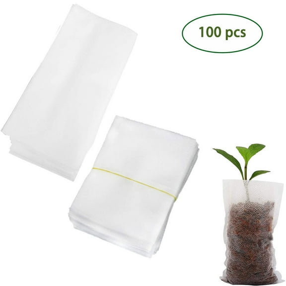 SENRISE 100Pcs Seedlings Lift Bags Biodegradable Non-Woven Nursery Bags Plant Grow Bags Garden