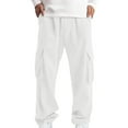 thumbnail image 4 of Men's Corduroy Sweatpants Open Bottom Drawstring Elastic Waist Lightweight Jogger Straight Sweat Trousers with Pockets (S, White), 4 of 8