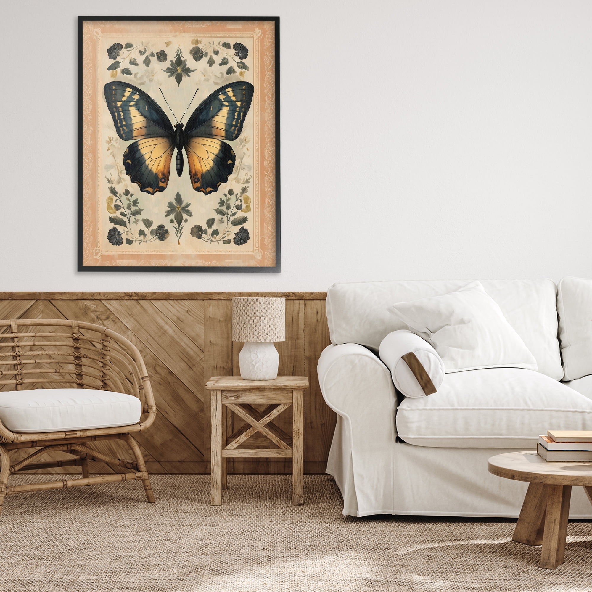 Stupell Industries Vintage Butterfly Botanical Illustration Black Framed Giclee Art, design by Arlington Prints
