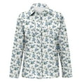 thumbnail image 4 of Blue Women Shirts, Womens Linen Button Down Shirts Floral Printed V Neck Long Sleeve Blouse Collared Boho Shirt Casual Tops With Pocket,Women Shirts S, 4 of 5