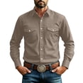 thumbnail image 5 of Men's Long Sleeve Western Shirt Solid Color Snap Button Down Casual Work Shirt with Double Chest Pockets, 5 of 8