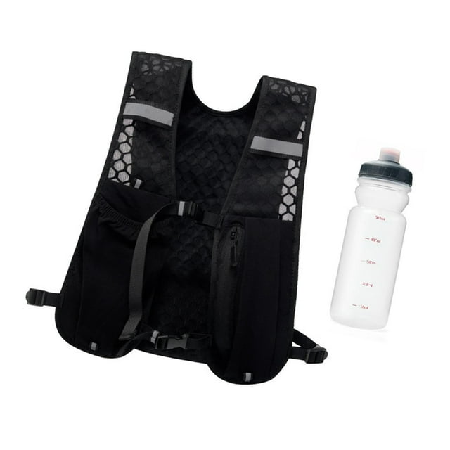 Colaxi Hiking Vest Pack with 500ml Water Bottle Daypack Reflective Design Multipurpose Breathable for Jogging Lightweight Black