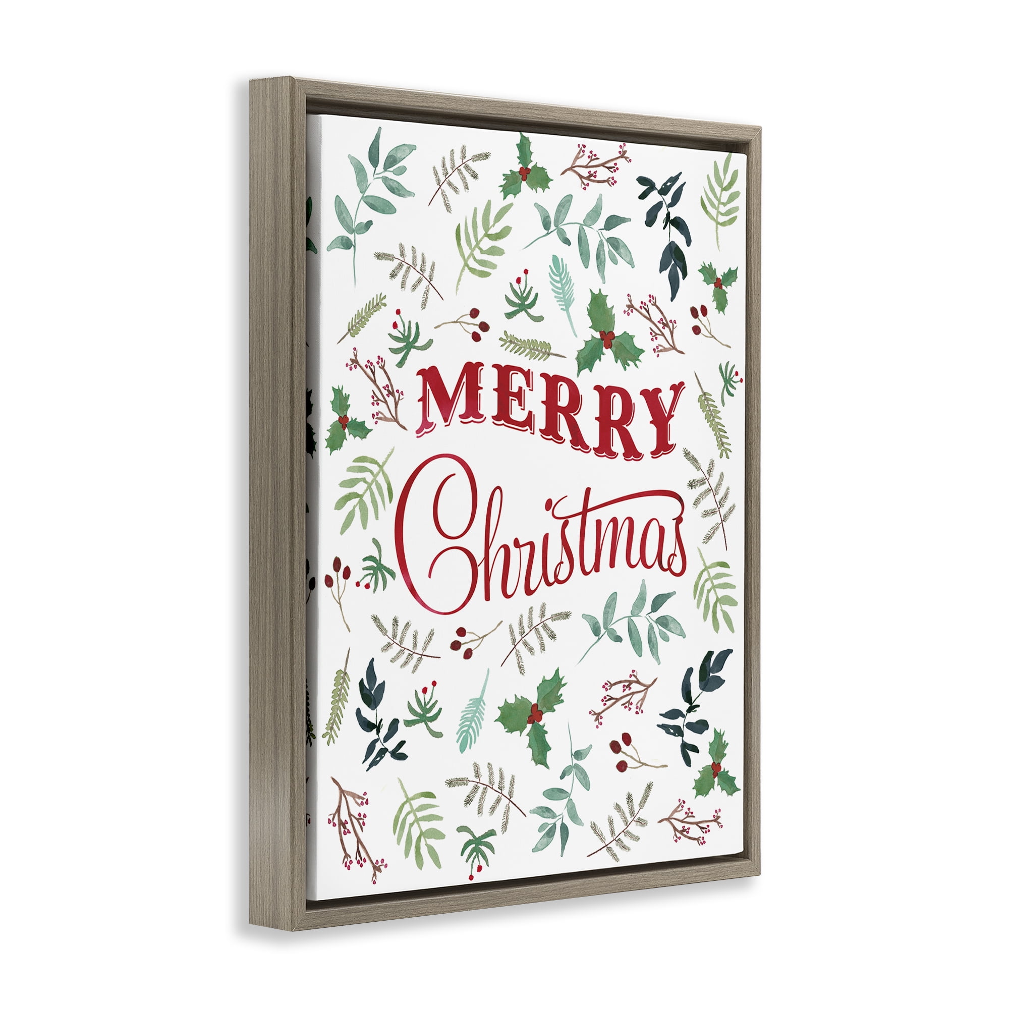 Stupell Industries Christmas Botanicals Pattern Holiday Painting Brown Floater Framed Canvas Art Prints Wall Art, 17 x 21