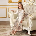 thumbnail image 5 of Staki Toddler Abaya Girls Muslim Ramadan Abaya Kids Long Sleeve V Neck Lace Prayer Dress Middle East Arabic Kaftan Dress with Belt 6Y 7Y 8Y White,8-9 Years, 5 of 7