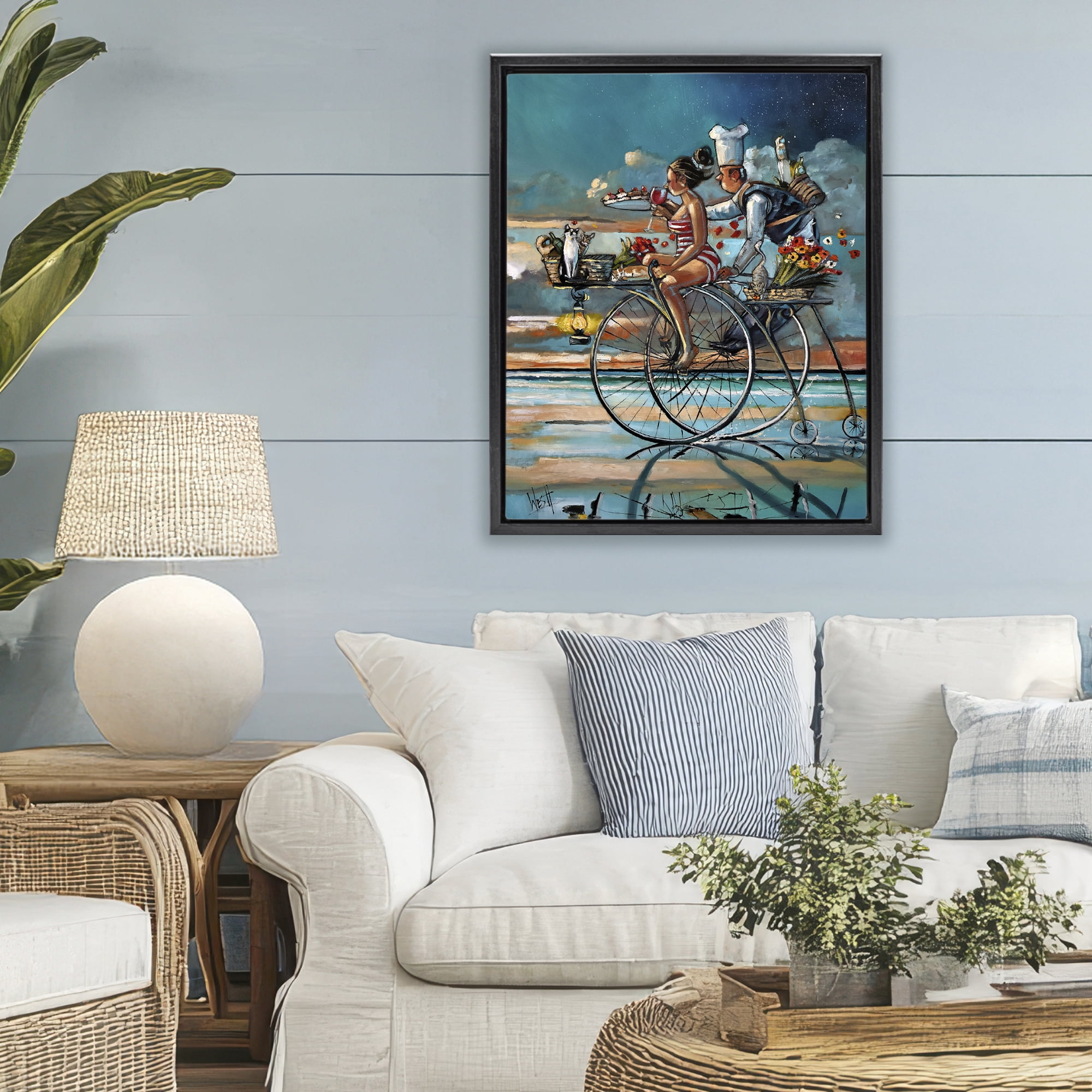 Stupell Industries Zaan's Dream Seaside Bicycle Ride Black Framed Floater Canvas Wall Art, design by Ronald West