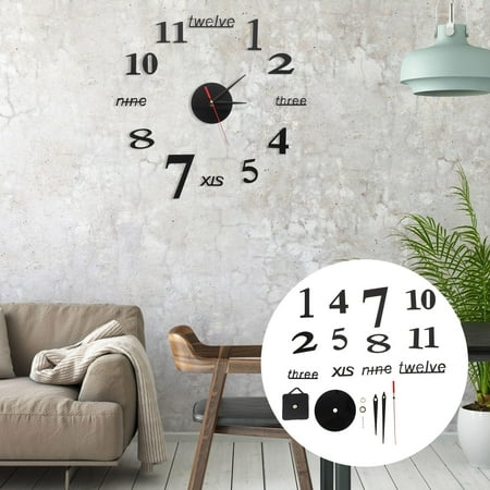 Masteelf Diy Mirror Wall Clock Number Clocks Living Room Decor Big LED Black