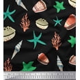 thumbnail image 1 of Soimoi Black Cotton Duck Fabric Starfish & Sea Horns Ocean Print Fabric by Yard 44 Inch Wide, 1 of 3