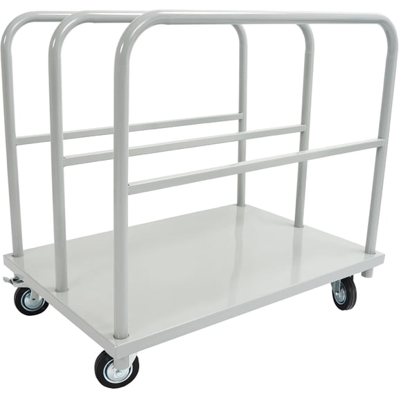 KOJEM Steel Panel Truck Cart 36x24inch Heavy Duty Platform Truck Cart Lumber Drywall Dolly Flatbed with 3 Side Handrails 4 Swivel Casters for Loading and Storage 2500 lbs Capacity Silvery Gray