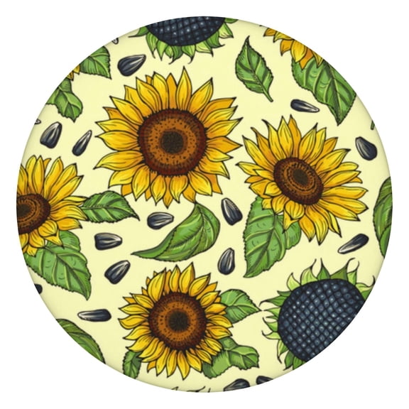 Yellow Sunflower Seed Pattern Round Fitted Tablecloth with Elastic Edge,Dining Table Cover Waterproof,Outdoor Round Tablecloth for Camping,Dining,Indoor and Outdoor