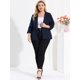 thumbnail image 3 of Women Plus Size 3/4 Sleeves Shawl Collar Blazer Dark Blue 2X, 3 of 6