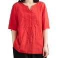 thumbnail image 3 of Tweang Cotton Linen Shirts Cotton Linen Tunic Tops Boho Peasant Blouses Single Breasted Beach Top Cotton Linen Embroidered Tops Linen Embroidered Shirts Cotton Linen Shirts Red 2XL, 3 of 3