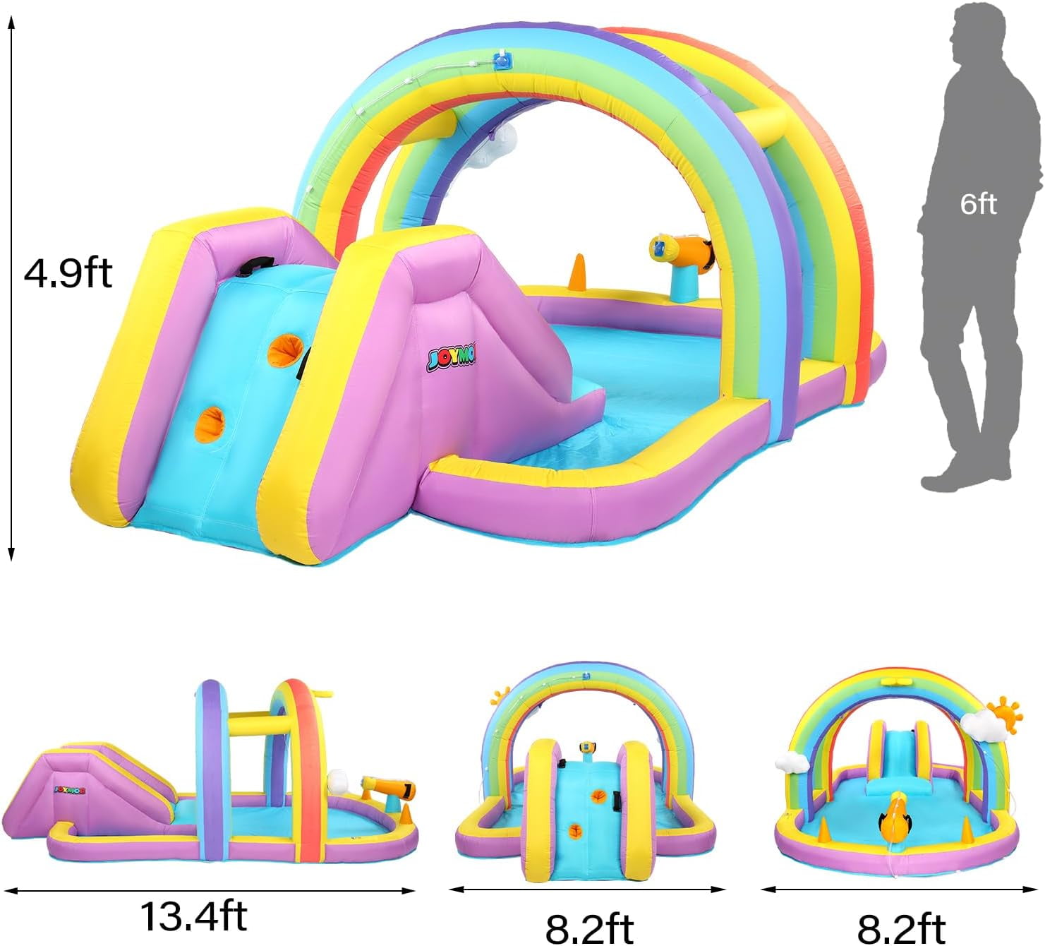 (2024 New) JOYMOR Inflatable Water Slide with Blower, Inflatable Kids Water Slide with Climbing Wall, Water Cannon, Splash Pool, Blow Up Water Slide for Kids Backyard Summer Party (Rainbow Style)