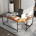 thumbnail image 2 of Costway Bureau de Jeu en Forme de L avec Support CPU et Prises Électriques Brun Rustique, 2 of 10