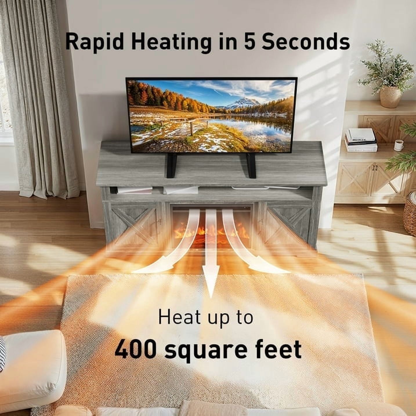 Electric Fireplace TV Stand for TVs up to 75", Farmhouse Entertainment Center with Fireplace, Grey