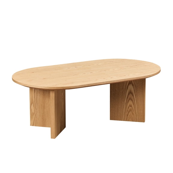Modern 38.62 Inch Oval Coffee Table For Living Room, Bedroom, Apartment - Base With Wood Veneer Easy Assembly & Maintenance Appearance Straightforward And