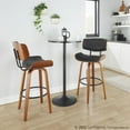 thumbnail image 3 of Lombardi 30" Mid-Century Modern Fixed-Height Barstool with Swivel in Walnut Wood and Black Faux Leather with Round Black Metal Footrest by LumiSource - Set of 2, 3 of 4
