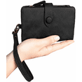 thumbnail image 3 of Womens Small Bifold Leather Wallets Rfid Ladies Wristlet with Card slots id window Zipper Coin Purse--- Black, 3 of 5