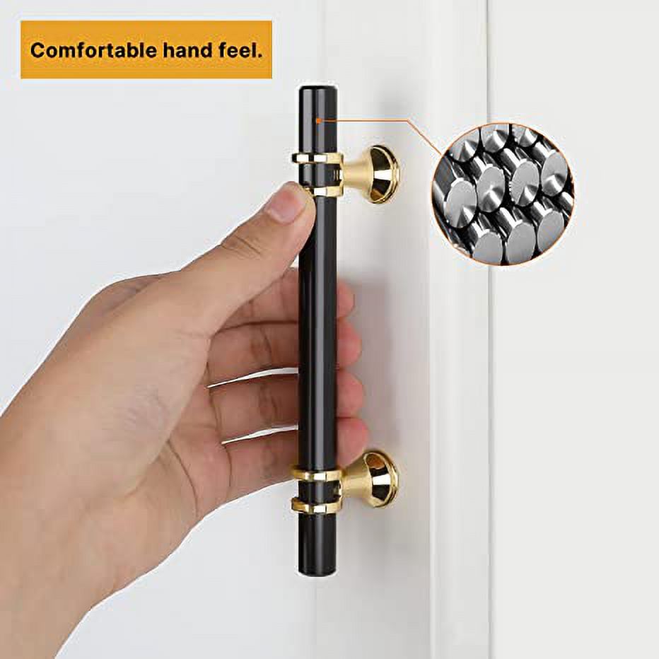 Homdiy 25 Pack Black Cabinet Pulls, Black+Gold Cabinet Handles, Barrel Cabinet Handles Black Drawer Handles Kitchen Cabinet Hardware Pulls, 6-1/4 inch Hole to Hole Center