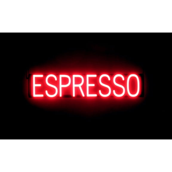 SpellBrite ESPRESSO LED Sign for Business. 30.7" x 6.3" Red ESPRESSO Sign Has Neon Sign Look With Energy Efficient LED Light Source. Visible from 500 Feet, 8 Animation Settings.