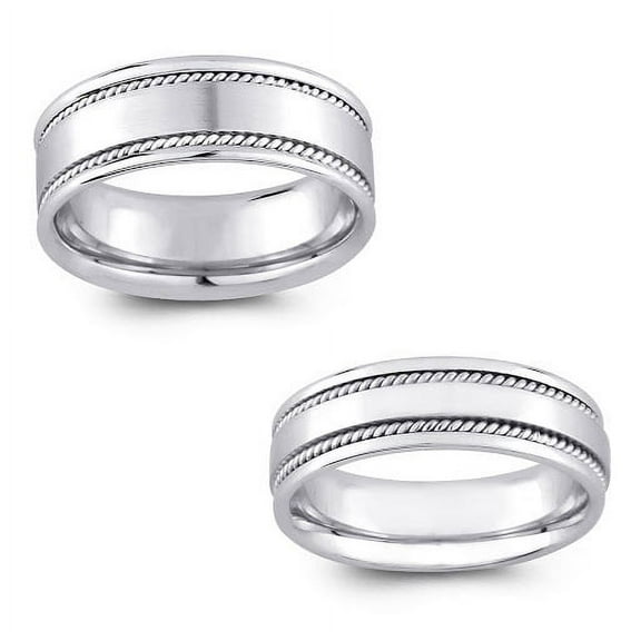 14k White Gold Womens or Mens Detail Comfort Fit Wedding Band