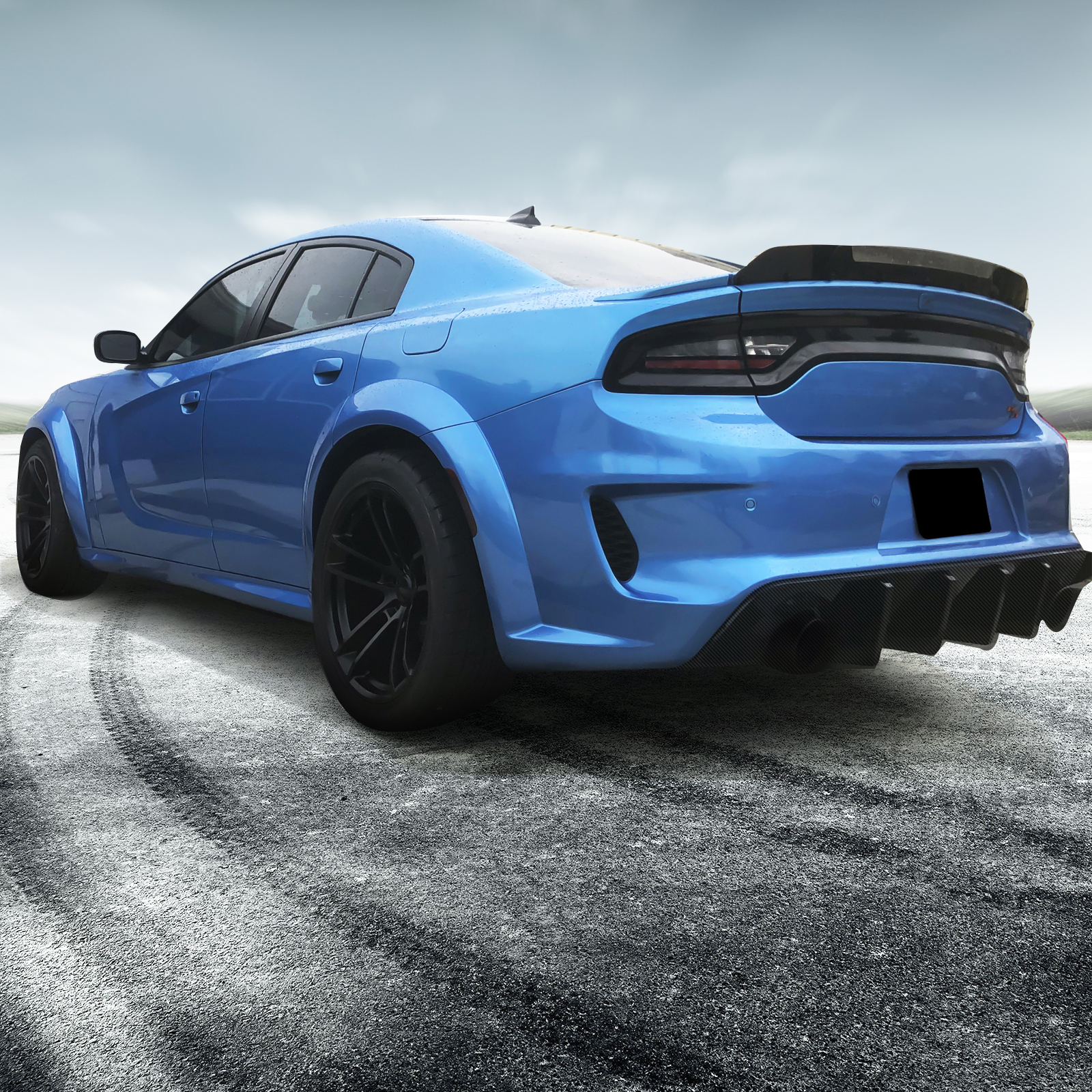 Fits 2020-2023 Dodge Charger Widebody – Carbon Fiber Look Rear Bumper Diffuser With 4 Fins