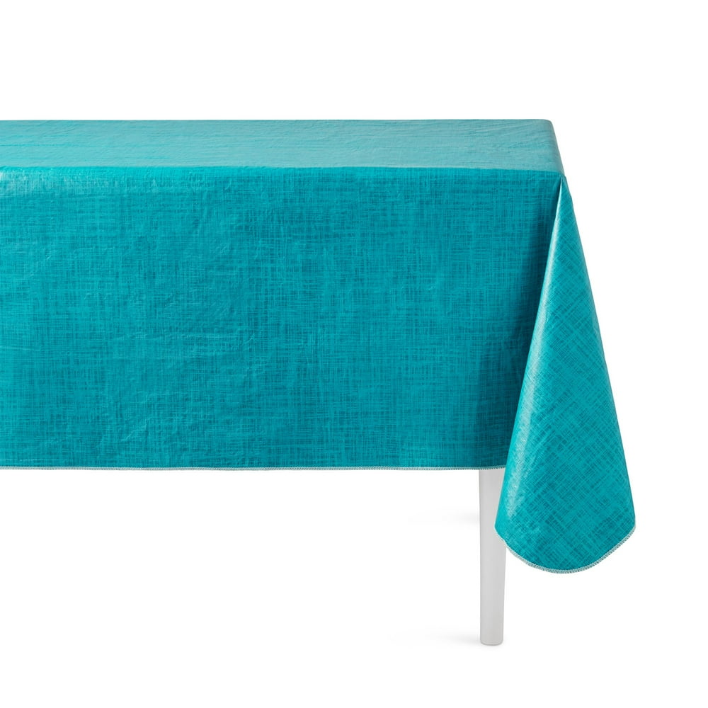 Mainstays Linen Weave Vinyl Tablecloth, 60"W x 102"L, Blue Walmart