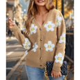 thumbnail image 5 of Women's Floral Print Cardigan Long Sleeve Open Front Button Down V Neck Knitted Sweaters Camel Color XL, 5 of 7