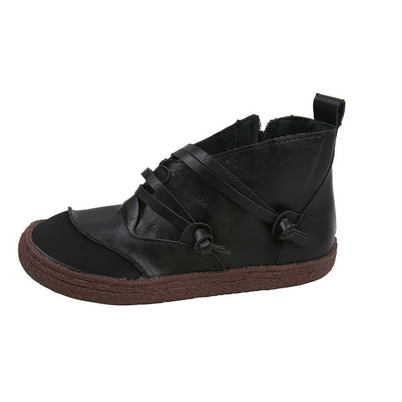 CEHVOM Women's Liu Solid Low Barrel Leather Round Head Viscose Shoes Boots Shoes