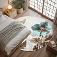 thumbnail image 3 of 4ft Round Rug, Vintage Flowers Non-Skid Rubber Backing Large Area Rugs - Living Room Bedroom Home Office, Teal Blue Floral Nature Butterfly Indoor Floor Mat Carpets Washable Rug, 3 of 9